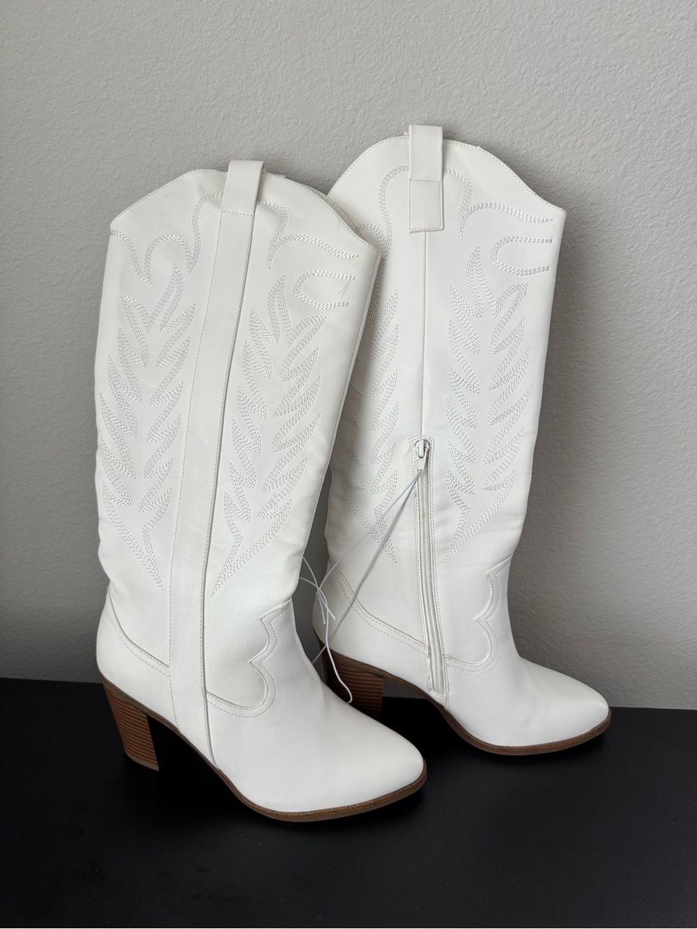 Altar'd State White Knee-High Western Heeled Boots - Picture 2 of 5